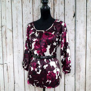 Hot Pink & Burgandy Roses Old Navy TALL Blouse XS